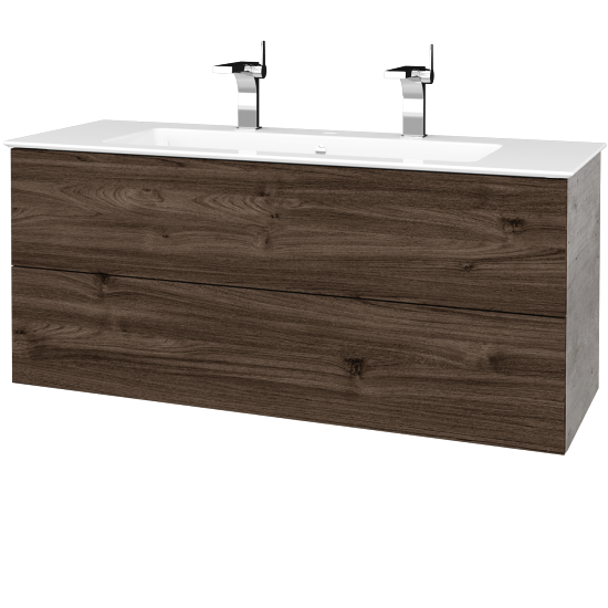 Waschtischunterschrank FLAT SZZ2 120 (Waschtisch Pura mit 2 Hahnlöchern)  - D01 Beton - D25 Teak