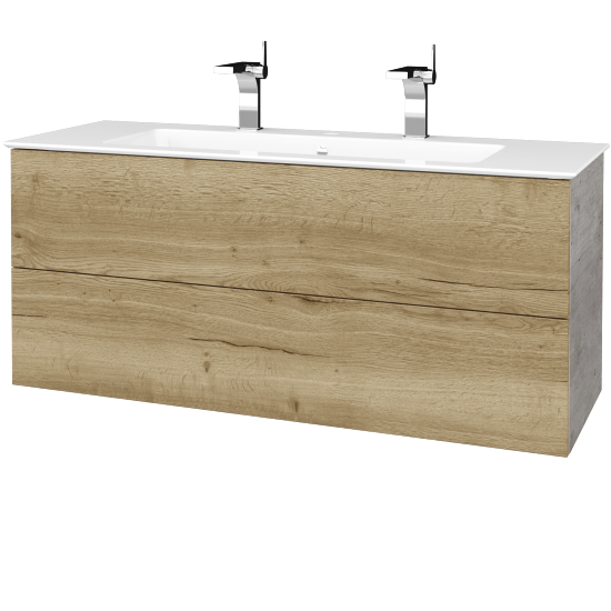 Waschtischunterschrank FLAT SZZ2 120 (Waschtisch Pura mit 2 Hahnlöchern)  - D01 Beton - D26 Ontario