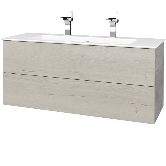 Waschtischunterschrank FLAT SZZ2 120 (Waschtisch Pura mit 2 Hahnlöchern)  - D01 Beton - D28 Alberta