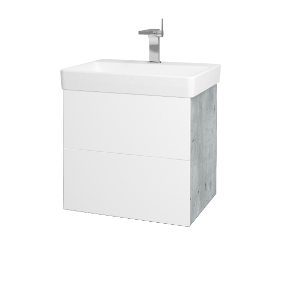 Waschtischunterschrank FLAT SZZ2 60 (Waschtisch Laufen Pro S)  - D01 Beton - L01 Weiß Lack Hochglanz