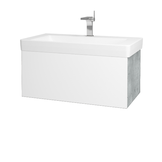 Waschtischunterschrank FLAT SZZ 85 (Waschtisch Laufen Pro S)  - D01 Beton - L01 Weiß Lack Hochglanz
