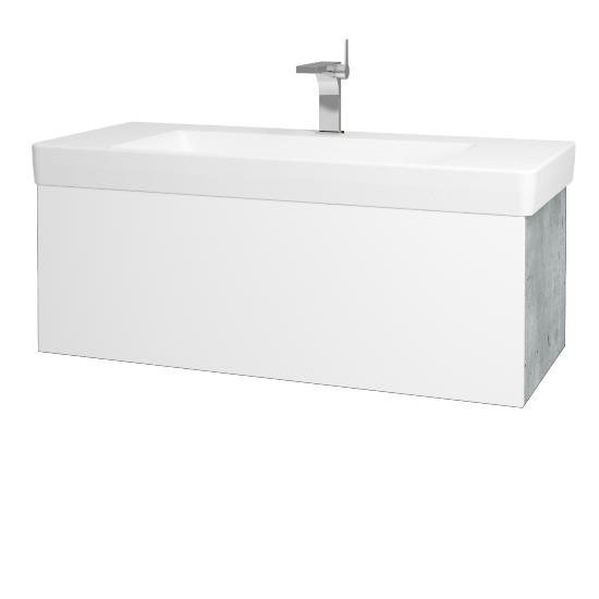 Waschtischunterschrank FLAT SZZ 105 (Waschtisch Laufen Pro S)  - D01 Beton - L01 Weiß Lack Hochglanz