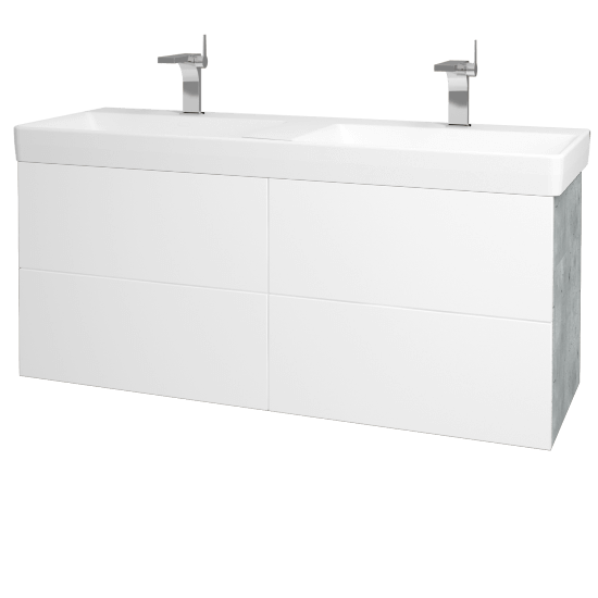 Waschtischunterschrank FLAT SZZ4 130 (Waschtisch Laufen Pro S)  - D01 Beton - L01 Weiß Lack Hochglanz