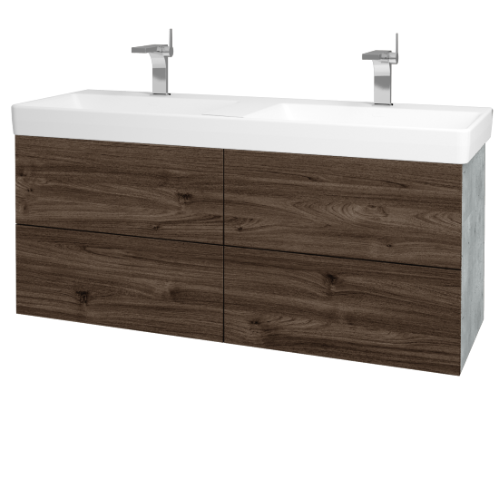 Waschtischunterschrank FLAT SZZ4 130 (Waschtisch Laufen Pro S)  - D01 Beton - D25 Teak