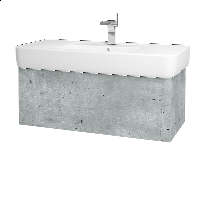 Waschtischunterschrank FLAT SZZ 100 (für Waschtisch Keramag Renova)  - D01 Beton - L01 Weiß Lack Hochglanz