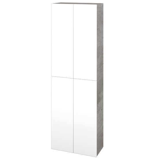 Hochschrank UNI SV1D4 50  - D01 Beton - Grifflose Ausführung T00 (ohne Bohrungen für Griffe) - N01 Weiß Hochglanz