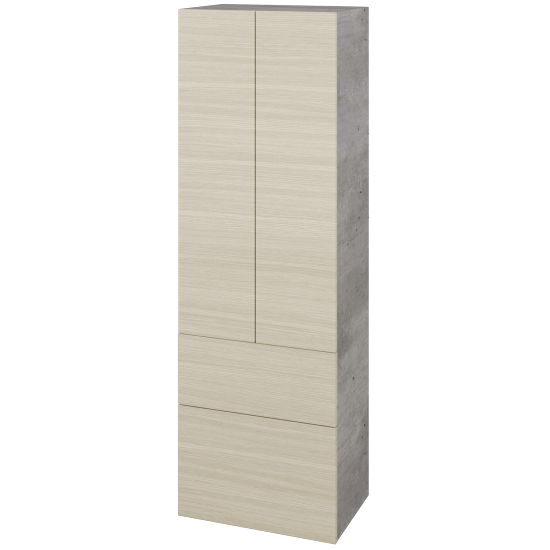 Hochschrank UNI SVD2Z2 50  - D01 Beton - Grifflose Ausführung T00 (ohne Bohrungen für Griffe) - D04 Eiche