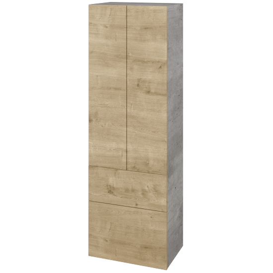 Hochschrank UNI SVD2Z2 50  - D01 Beton - Grifflose Ausführung T00 (ohne Bohrungen für Griffe) - D09 Eiche Arlington