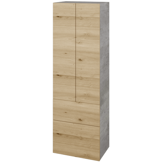 Hochschrank UNI SVD2Z2 50  - D01 Beton - Grifflose Ausführung T00 (ohne Bohrungen für Griffe) - D22 Eiche Caramel