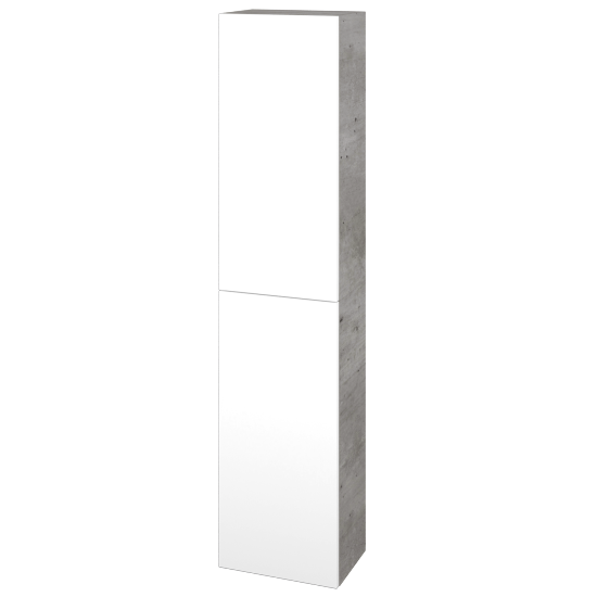 Hochschrank UNI SV1D2 35  - D01 Beton - Grifflose Ausführung T00 (ohne Bohrungen für Griffe) - N01 Weiß Hochglanz - Links