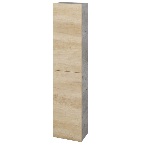 Hochschrank UNI SV1D2 35  - D01 Beton - Grifflose Ausführung T00 (ohne Bohrungen für Griffe) - D15 Eiche Nebraska - Links