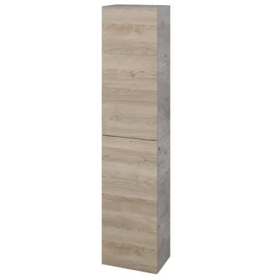 Hochschrank UNI SV1D2 35  - D01 Beton - Grifflose Ausführung T00 (ohne Bohrungen für Griffe) - D17 Eiche Colorado - Links