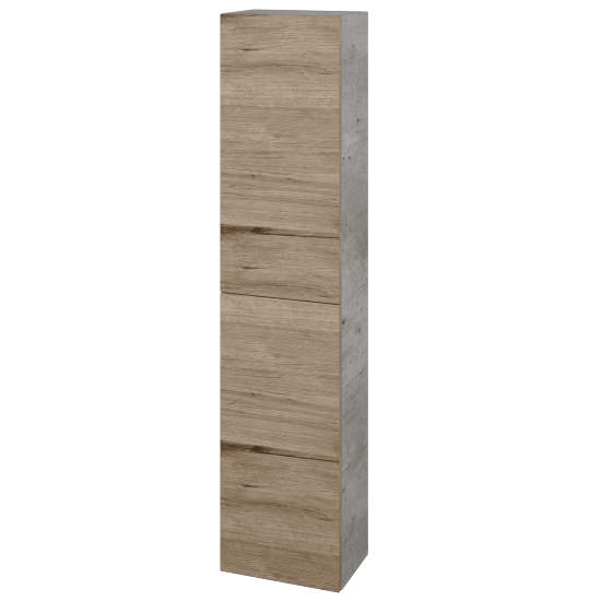 Hochschrank UNI SV1D2 35  - D01 Beton - Grifflose Ausführung T00 (ohne Bohrungen für Griffe) - D23 Eiche Herkules - Links
