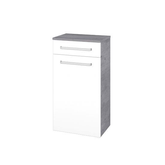 Niedriger Schrank UNI SNDZ 50  - D01 Beton - Griffes T01 - M01 Weiß Lack Matt - Links