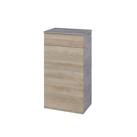 Niedriger Schrank UNI SNDZ 50  - D01 Beton - Griffes T00 - D17 Eiche Colorado - Links