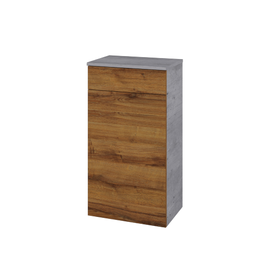 Niedriger Schrank UNI SNDZ 50  - D01 Beton - Griffes T00 - D27 Cognac - Links