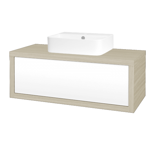 Waschtischunterschrank MOVE SZZ 100 (Waschtisch Joy 3)  - D04 Eiche - L01 Weiß Lack Hochglanz