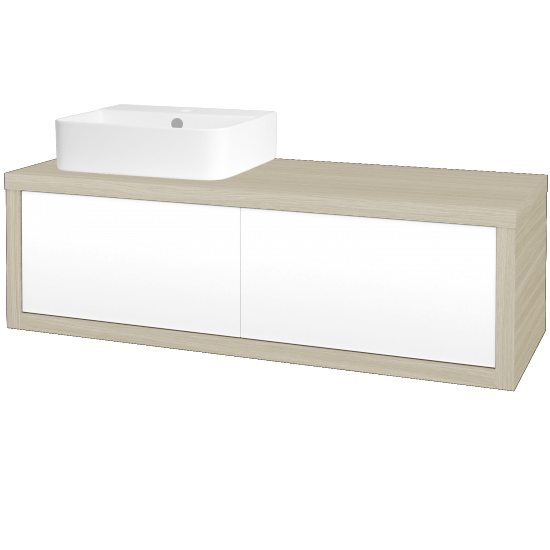 Waschtischunterschrank MOVE SZZ2 120 (Waschtisch Joy 3)  - D04 Eiche - L01 Weiß Lack Hochglanz - Links