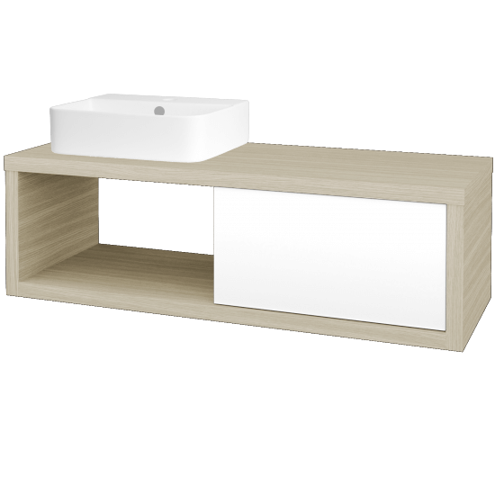 Badezimmerschrank MOVE SZZO 120 (Waschtisch Joy 3)  - D04 Eiche - M01 Weiß Lack Matt - Links