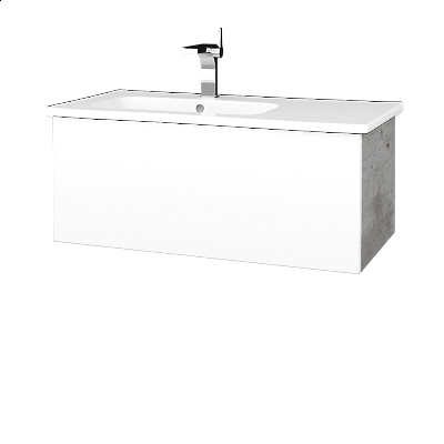 Badezimmerschrank FLAT SZZ 90 (waschtisch Euphoria)  - D01 Beton - L01 Weiß Lack Hochglanz