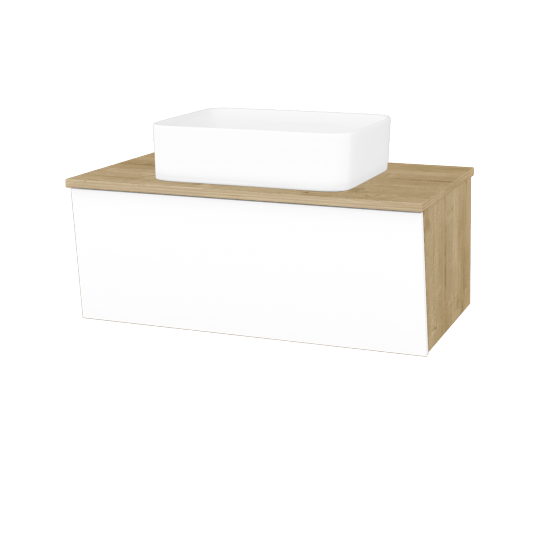 Badezimmerschrank EDITION SZZ 80 (Waschtisch Joy)  - D09 Eiche Arlington - L01 Weiß Lack Hochglanz - Nein