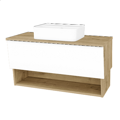 Badezimmerschrank EDITION SZZO 100 (Waschtisch Joy 2)  - D09 Eiche Arlington - L01 Weiß Lack Hochglanz