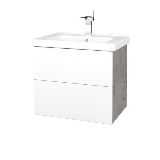 Badezimmerschrank FLAT SZZ2 65 (Waschtisch Harmonia)  - D01 Beton - L01 Weiß Lack Hochglanz