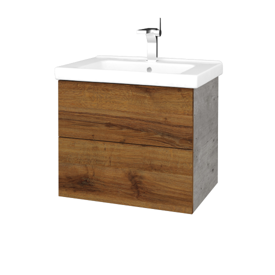 Waschtischunterschrank FLAT SZZ2 60 (Waschtisch Harmonia)  - D01 Beton - D27 Cognac