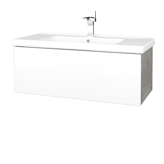 Badezimmerschrank FLAT SZZ 100 (Waschtisch Harmonia)  - D01 Beton - L01 Weiß Lack Hochglanz
