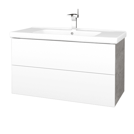 Badezimmerschrank FLAT SZZ2 100 (Waschtisch Harmonia)  - D01 Beton - L01 Weiß Lack Hochglanz