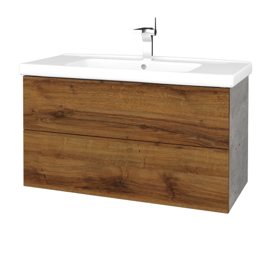 Waschtischunterschrank FLAT SZZ2 100 (Waschtisch Harmonia)  - D01 Beton - D27 Cognac