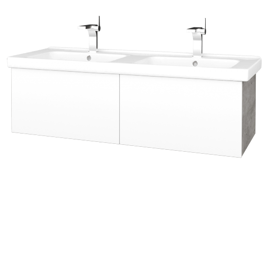 Badezimmerschrank FLAT SZZ2 125 (Waschtisch Harmonia)  - D01 Beton - L01 Weiß Lack Hochglanz