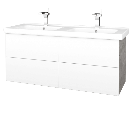 Waschtischunterschrank FLAT SZZ4 125 (Waschtisch Harmonia)  - D01 Beton - L01 Weiß Lack Hochglanz