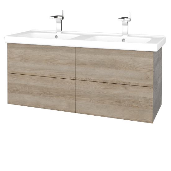 Waschtischunterschrank FLAT SZZ4 125 (Waschtisch Harmonia)  - D01 Beton - D17 Eiche Colorado
