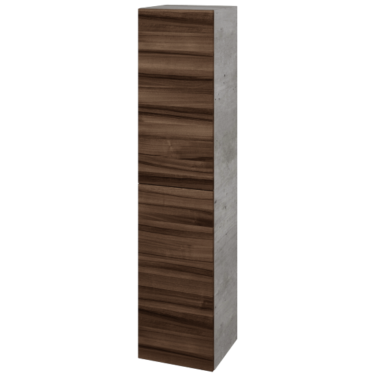 Hochschrank mit Wäschekorb UNI SVD2K 35  - D01 Beton - Grifflose Ausführung T00 (ohne Bohrungen für Griffe) - D06 Nussbaum - Links