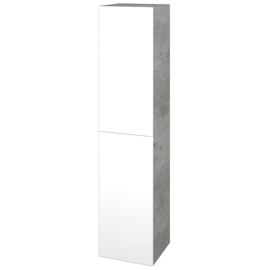 Hochschrank mit Wäschekorb UNI SVD2K 35  - D01 Beton - Griffes T00 - N01 Weiß Hochglanz - Links