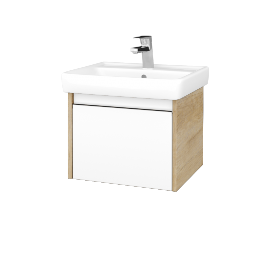 Waschtischunterschrank LOGI SZZ 55 (Waschtisch Q)  - D15 Eiche Nebraska - N01 Weiß Hochglanz