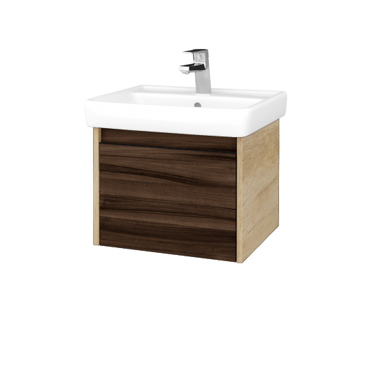 Waschtischunterschrank LOGI SZZ 55 (Waschtisch Q)  - D15 Eiche Nebraska - Griffes T33 - D06 Nussbaum
