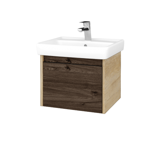 Waschtischunterschrank LOGI SZZ 55 (Waschtisch Q)  - D15 Eiche Nebraska - Griffes T33 - D25 Teak