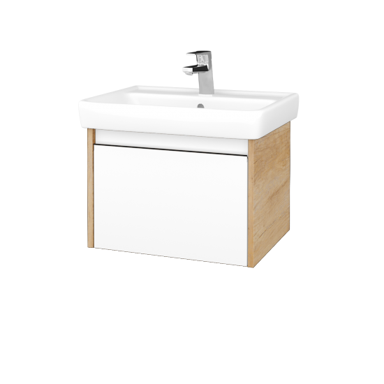 Waschtischunterschrank LOGI SZZ 60 (Waschtisch Q)  - D15 Eiche Nebraska - N01 Weiß Hochglanz