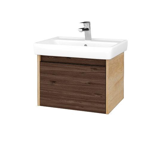 Waschtischunterschrank LOGI SZZ 60 (Waschtisch Q)  - D15 Eiche Nebraska - Griffes T33 - D25 Teak