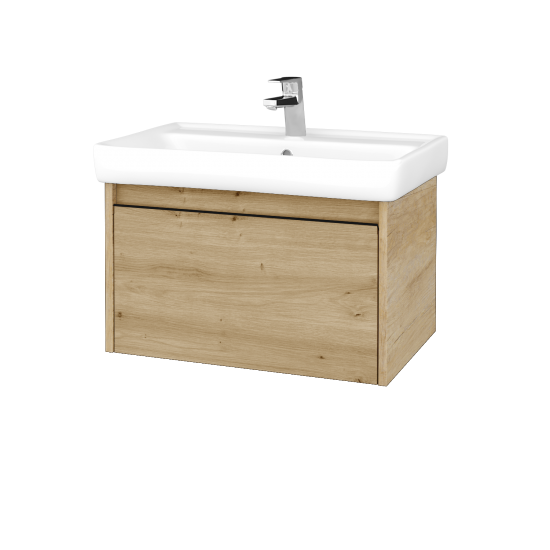 Waschtischunterschrank LOGI SZZ 70 (Waschtisch Q)  - D15 Eiche Nebraska - Griffes T33 - Schwarz matt - D22 Caramel