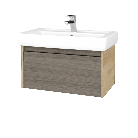 Waschtischunterschrank LOGI SZZ 80 (Waschtisch Q)  - D15 Eiche Nebraska - Griffes T33 - D03 Cafe