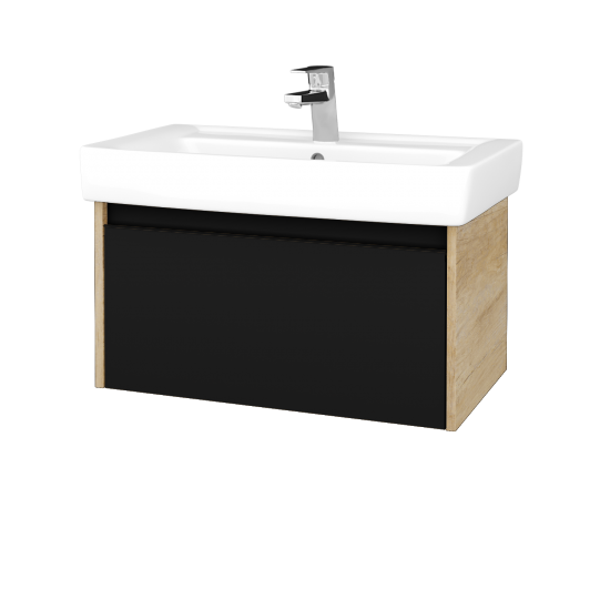 Waschtischunterschrank LOGI SZZ 80 (Waschtisch Q)  - D15 Eiche Nebraska - Griffes T33 - N03 Graphite