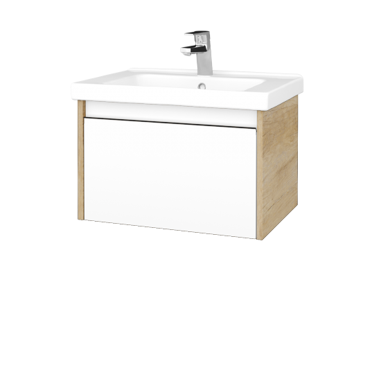Waschtischunterschrank LOGI SZZ 65 (Waschtisch Harmonia 65)  - D15 Eiche Nebraska - N01 Weiß Hochglanz
