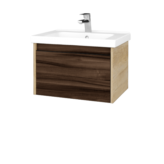 Badezimmerschrank LOGI SZZ 65 (Waschtisch Harmonia)  - D15 Eiche Nebraska - Griffes T33 - D06 Nussbaum