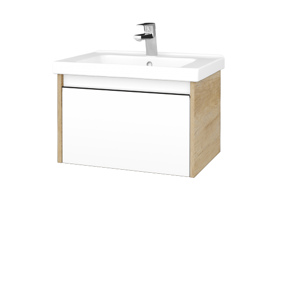Waschtischunterschrank LOGI SZZ 65 (Waschtisch Harmonia 65)  - D15 Eiche Nebraska - Griffes T33 - N09 Weiß Matt
