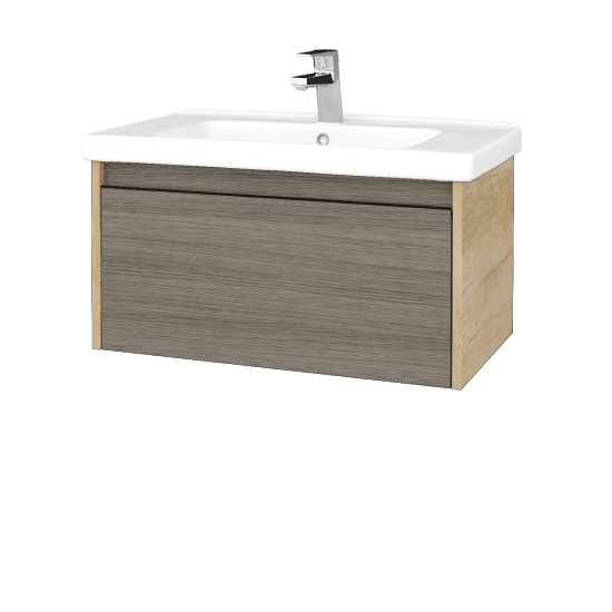 Waschtischunterschrank LOGI SZZ 80 (Waschtisch Harmonia)  - D15 Eiche Nebraska - Griffes T33 - D03 Cafe