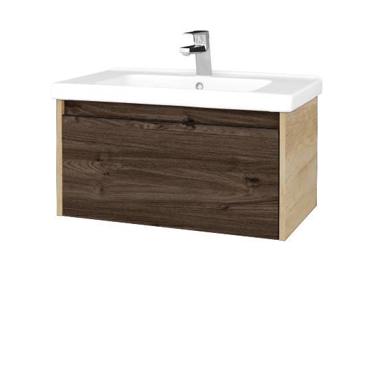 Waschtischunterschrank LOGI SZZ 80 (Waschtisch Harmonia)  - D15 Eiche Nebraska - Griffes T33 - Schwarz matt - D25 Teak