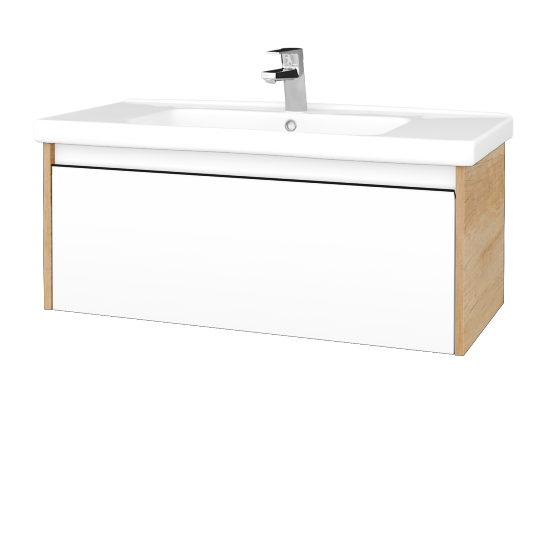 Waschtischunterschrank LOGI SZZ 100 (Waschtisch Harmonia)  - D15 Eiche Nebraska - Griffes T33 - N09 Weiß Matt